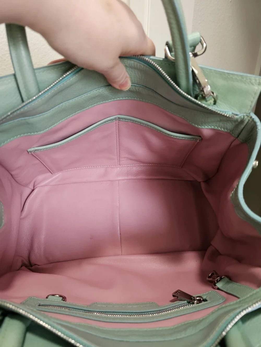 Massaccesi Mint Green Handmade Vachetta Leather Charlotte Satchel GUC